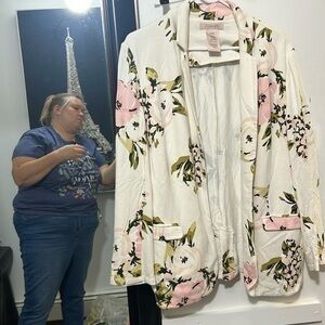 Philosophy white floral blazer jacket soft feel one button closure size xl